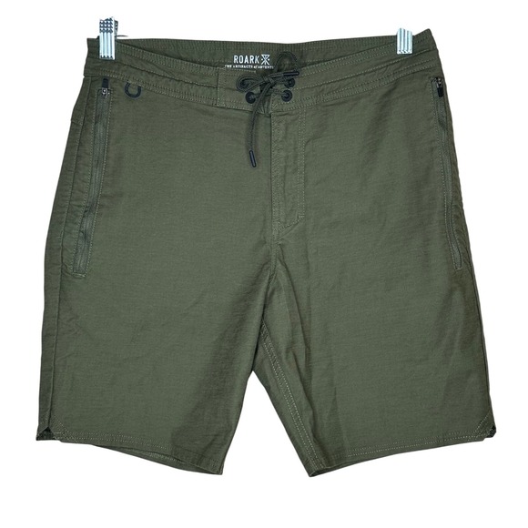 Roark Olive Green Cargo Board Shorts Men's‎ Size 30 Zip Pockets Adventure